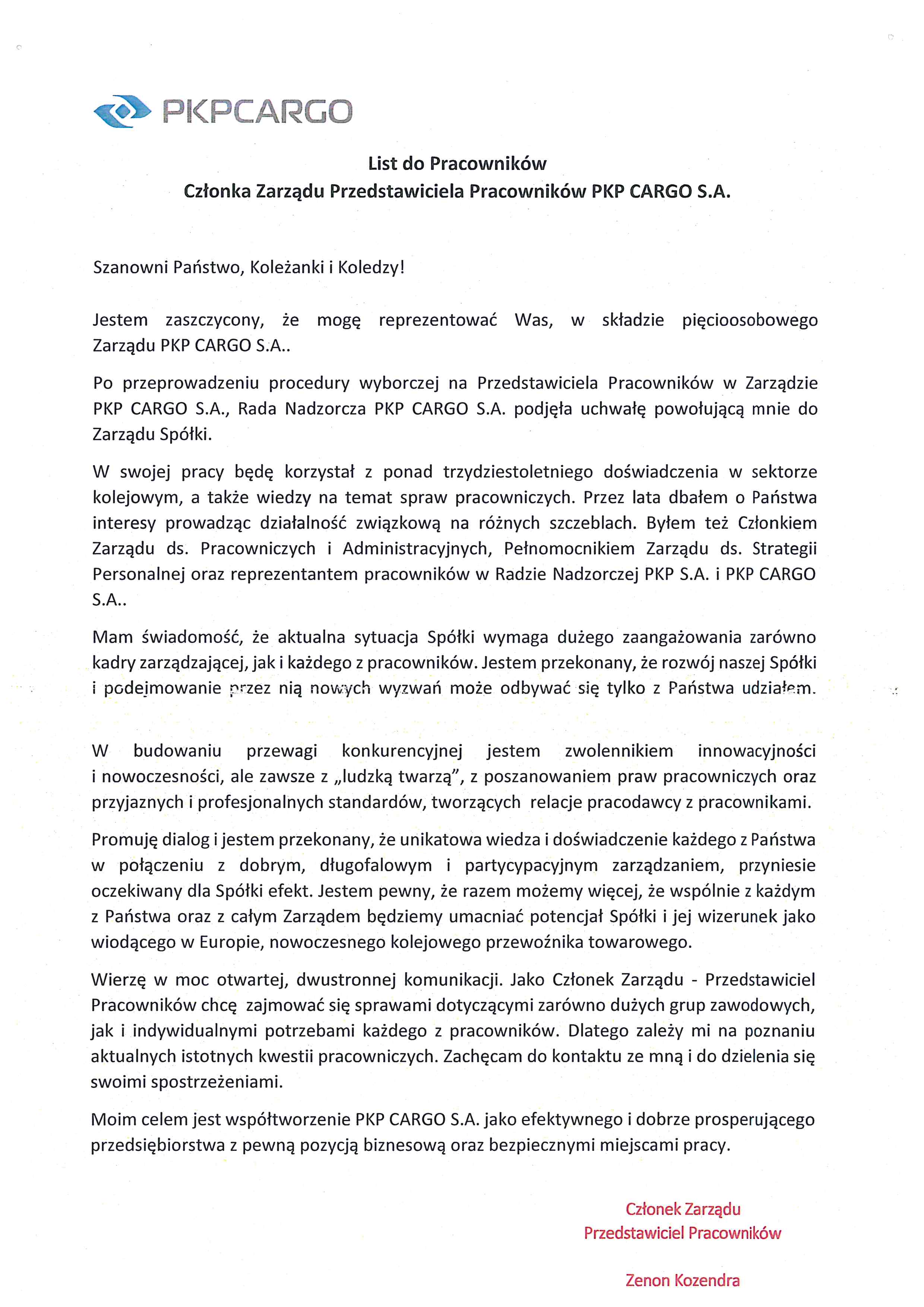 2016 08 05 Z Kozendra list do pracownikw